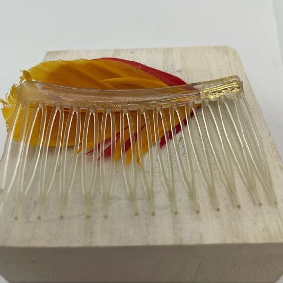 Vintage 1980s Feather Hair Comb Red Yellow Black White Polka Dot main image 5